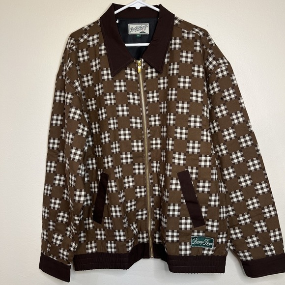 Bogey Boys Jacket Men Size XXL Brown Zip Up Big Check 2XL - Picture 1 of 10
